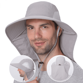 Outdoor Fisherman Hat for Men Women Summer Quick Drying Neck Protection Visor Cap Anti UV Breathable Fishing Safari Hat (Color: PURPLE)